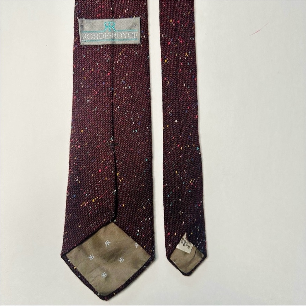 Vintage 100% Scottish Wool RHODE ROYCE Knitted Flecked Maroon/Brown Classic Tie - Picture 4 of 6